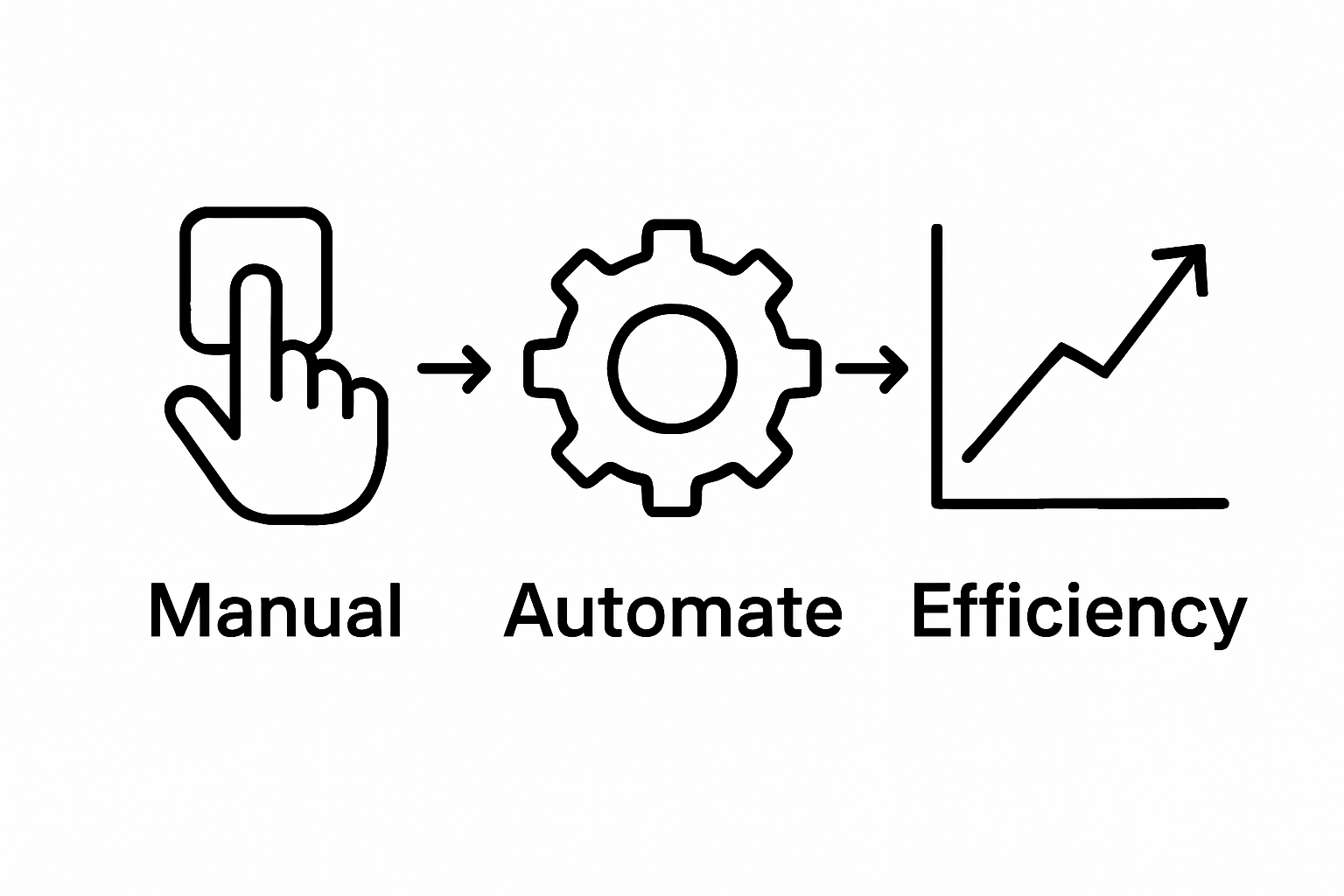 Three-icon flow: manual input to automation to efficiency