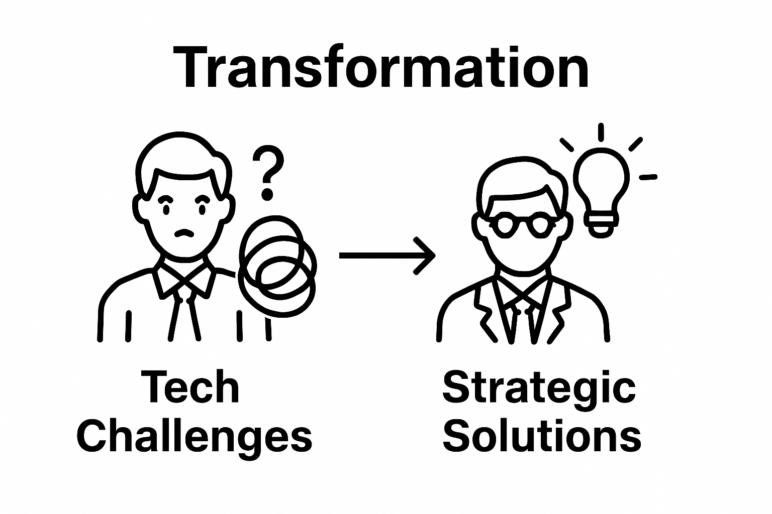 Simple visual comparing business technology challenges versus IT consultant solutions