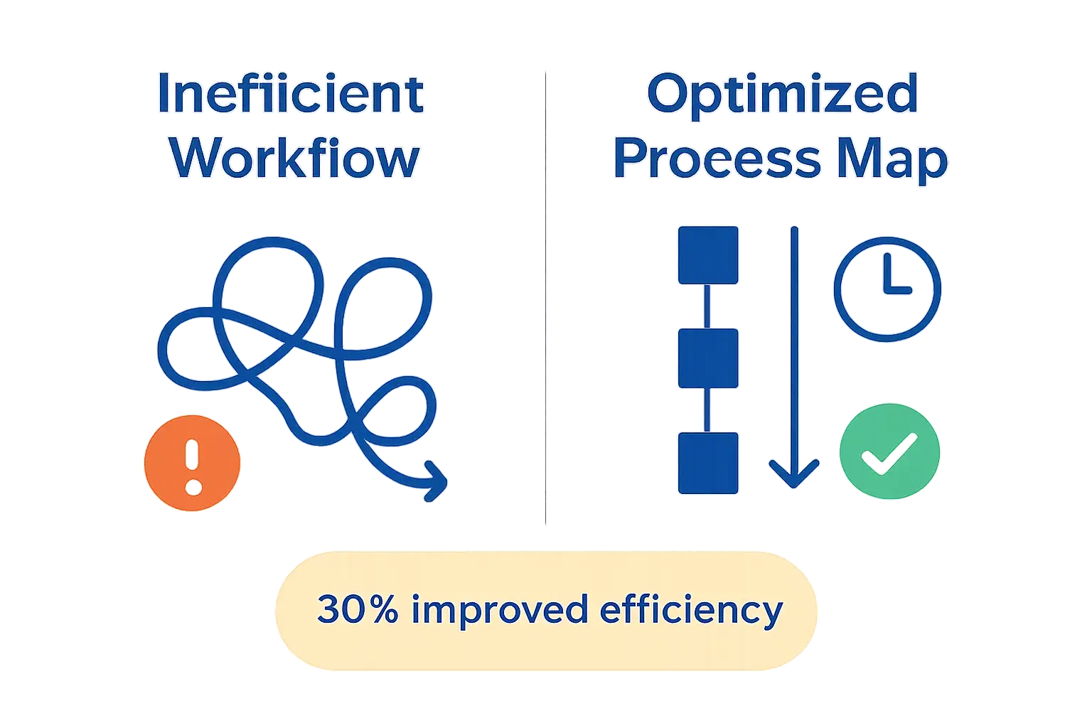 Comparison of inefficient workflow vs optimized process map efficiency