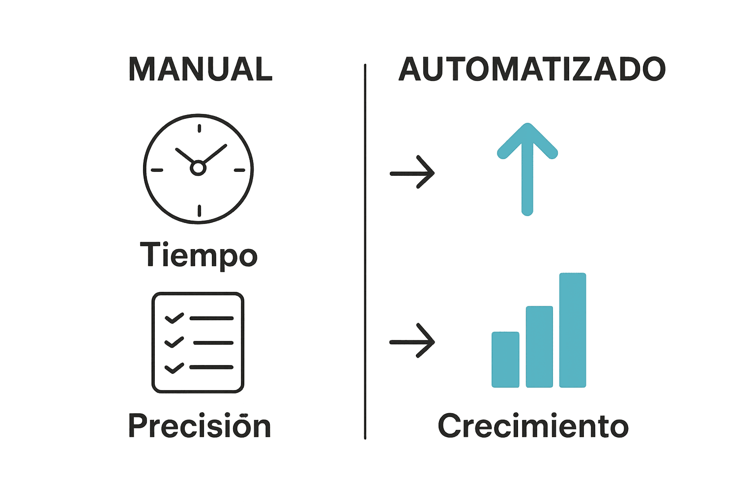 Comparación visual de procesos contables manuales vs automatizados.